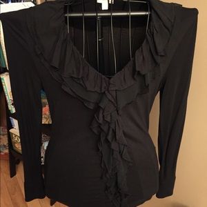 Black Blouse with Scoop neck and Ruffles